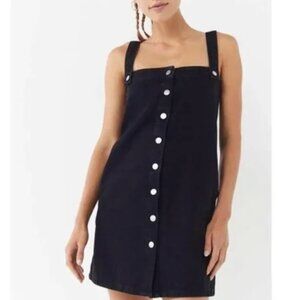 Urban Outfitters Aria Black Denim Overall Dress Button Down